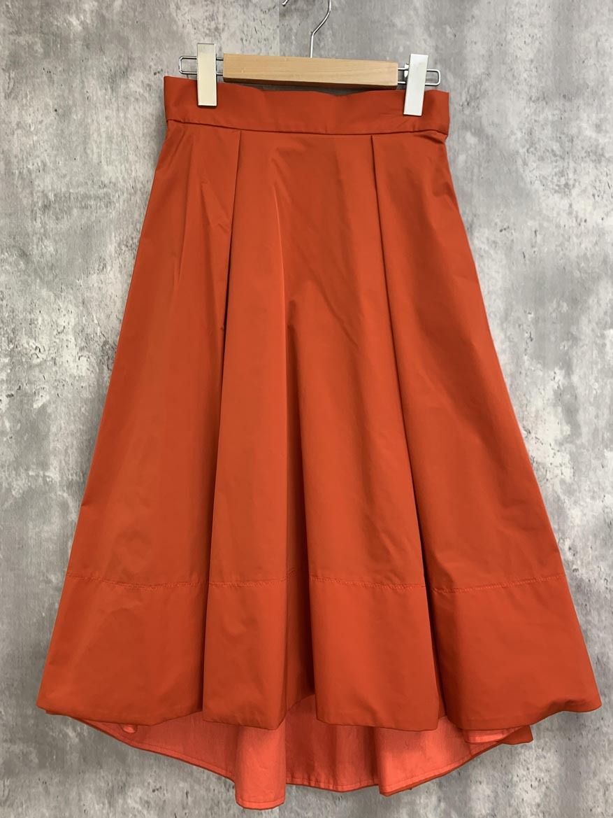 ゆうパケットOK aquagirl アクアガール ポリエステル フィッシュテール ミモレ フレア スカート size34/赤系 ■■ ☆ fca4 レディース拍卖