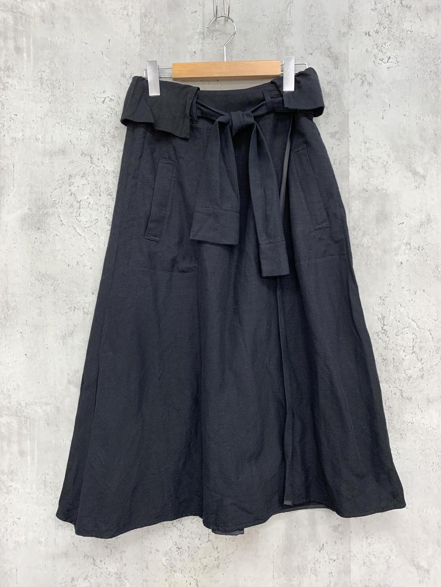 ゆうパケットOK La porte de demain ラポルトドゥドゥマン ラップ リボンベルト ロング スカート size36/黒 ■◇ ☆ fcd1 レディース拍卖
