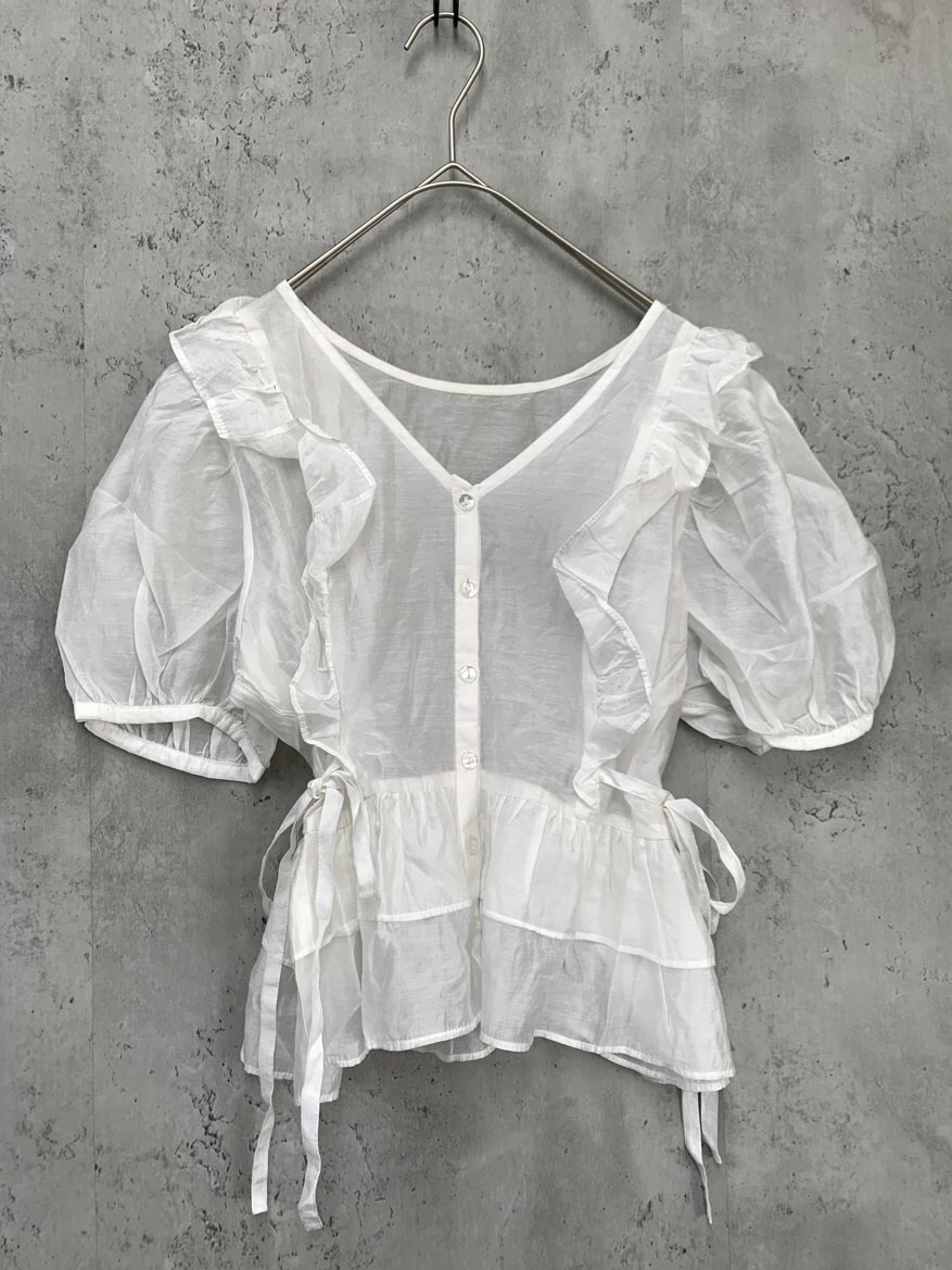 ゆうパケットOK FREE’S MART フリーズマート 前後2WAY シアー 肩フリル 半袖 ブラウス シャツ sizeFR/ホワイト ■◆ ☆ fcb2 レディース拍卖