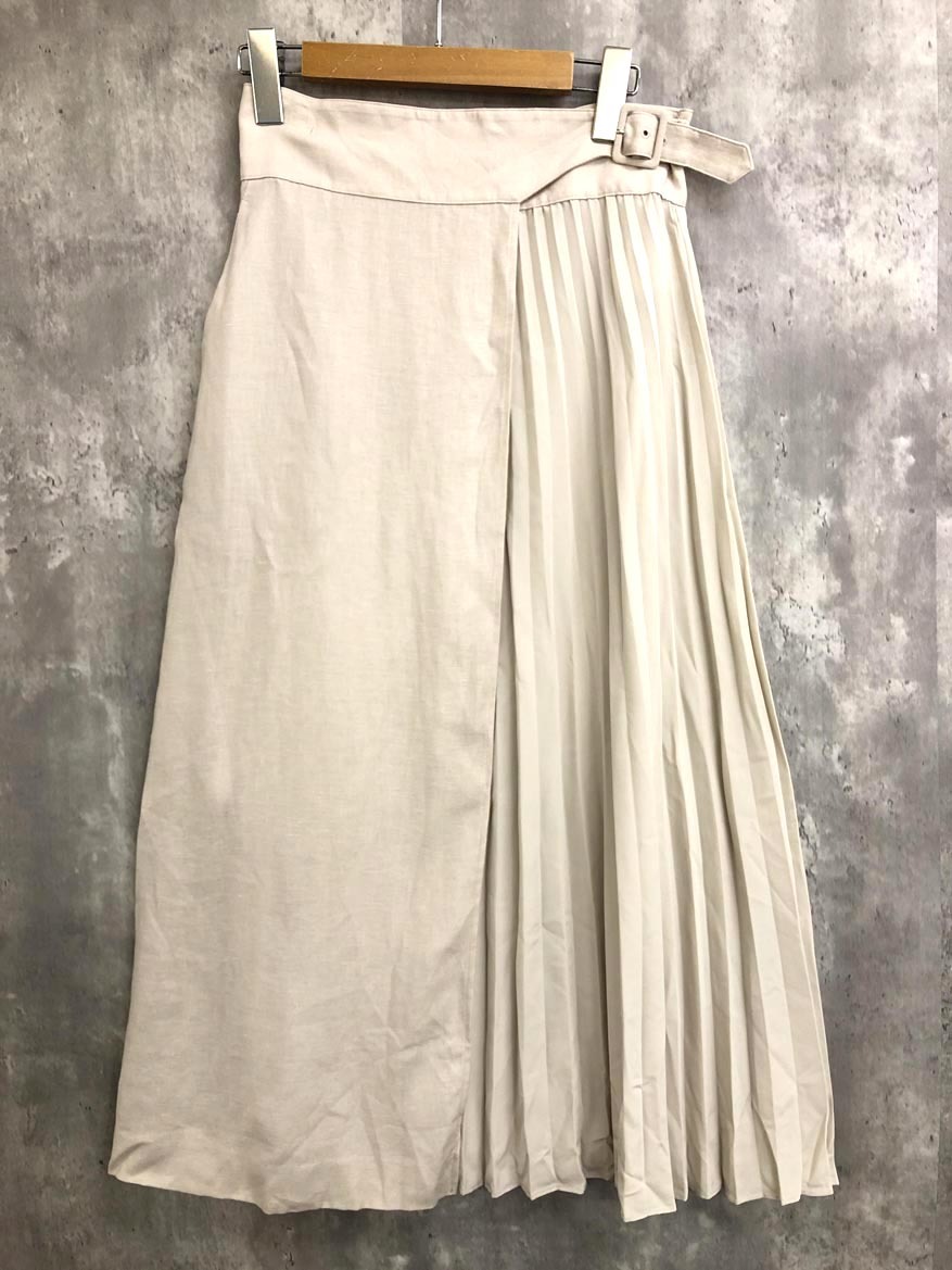 ゆうパケットOK uncrave アンクレイヴ ラップ ライトリネン プリーツ スカート size0/ベージュ ■◇◎ ☆ fcc6 レディース拍卖