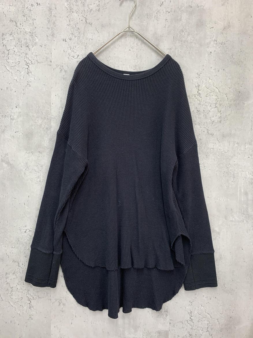 Mila Owen ミラ オーウェン コットン100% シャツカーブ サーマル プルオーバー カットソー sizeF/NVY ◇■ ☆ fca6 レディース拍卖