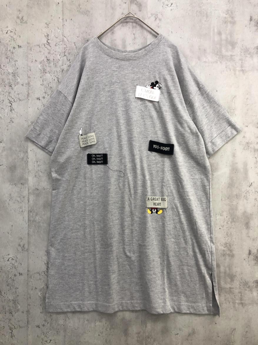 ゆうパケットOK as KNOW AS PINKY アズノゥアズピンキー ミッキー Tシャツ ワンピース size★/グレー ■◆ ☆ ffa4 レディース拍卖