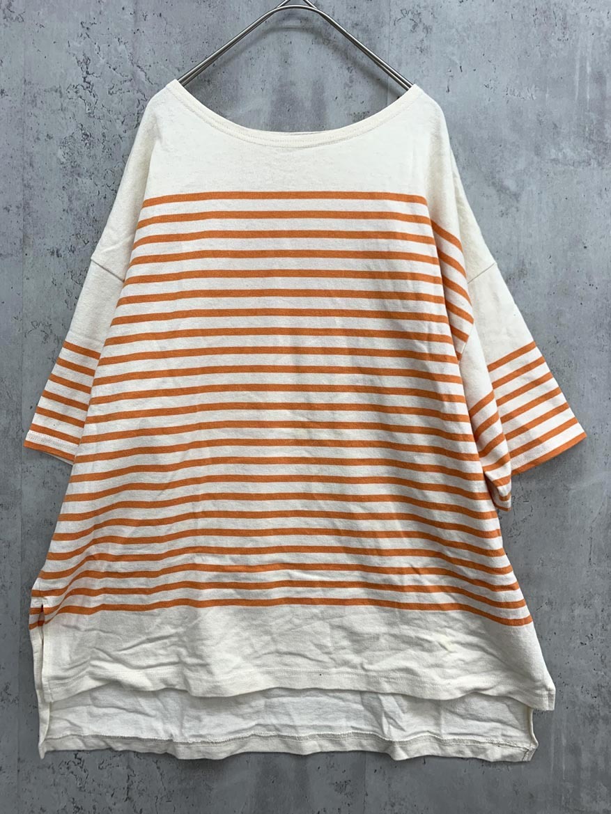 Discoat ディスコート コットン バスクボーダービッグプルオーバー 5分袖 カットソー sizeF/オレンジ ■■拍卖