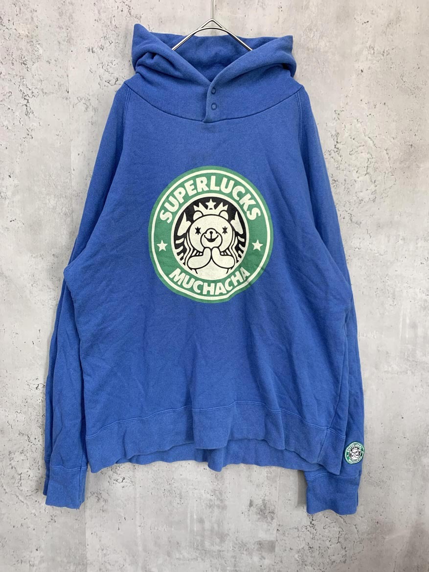 muchacha ムチャチャ 裏毛 フーディ SUPERLUCKS プルオーバー パーカー size1/青 ■■ ☆ fcc7 メンズ拍卖