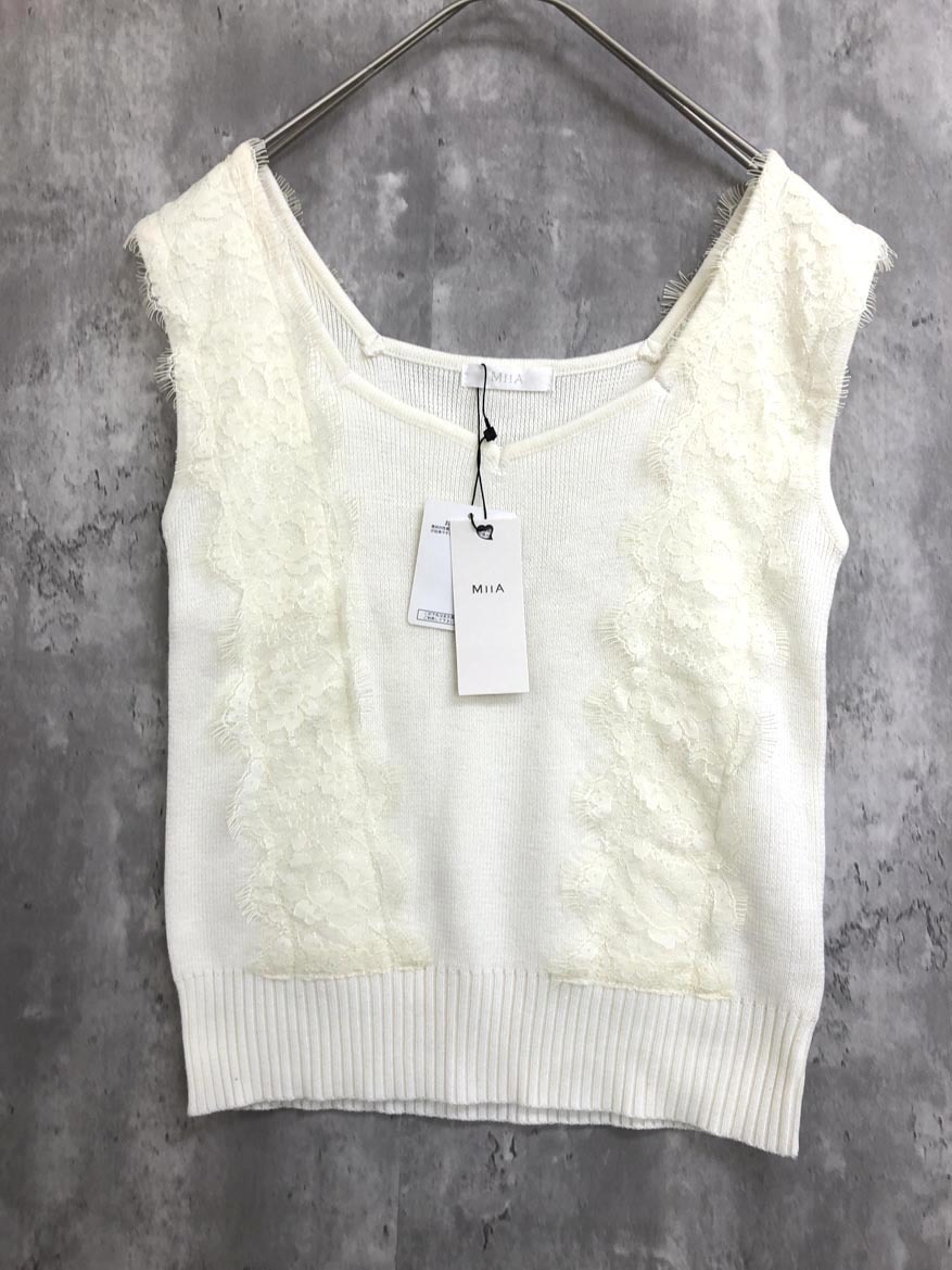 ゆうパケットOK 新品 MIIA ミーア レース ノースリーブ ニット セーター sizeF/オフホワイト ■◇ ☆ fcc7 レディース拍卖