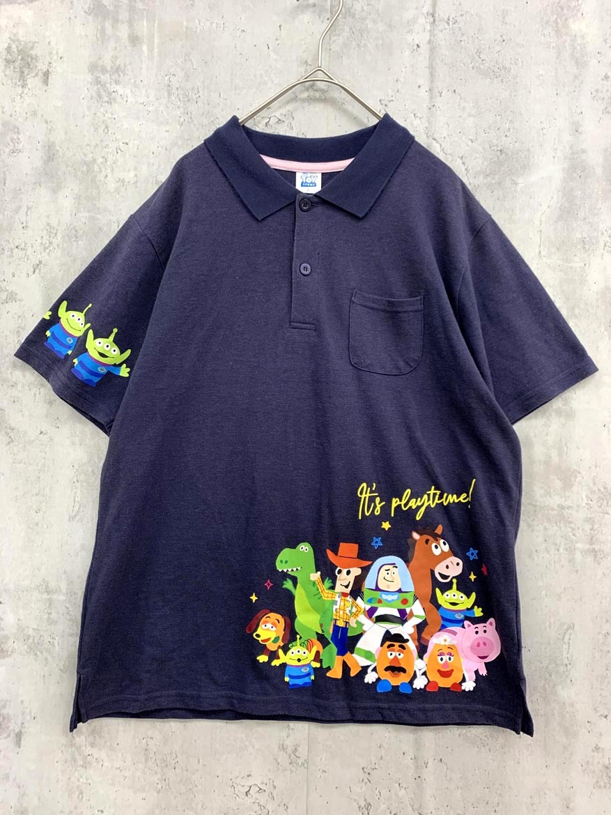 ゆうパケットOK Disney ディズニー トイストーリー ピクサー キャラクター 半袖 ポロシャツ sizeL/紺 ■◆ ☆ fcb0 レディース拍卖