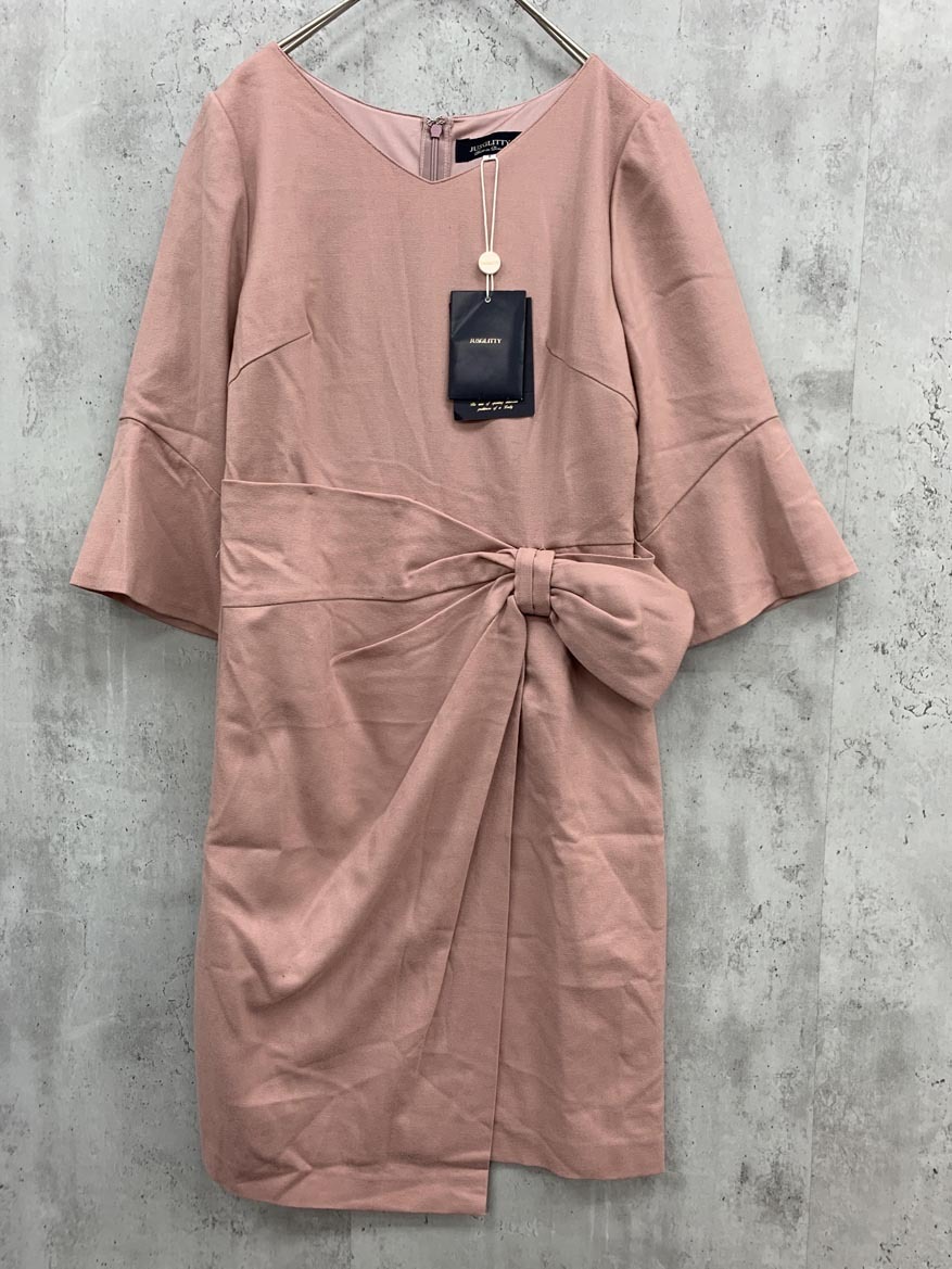 ■JUSGLITTY ジャスグリッティー ウール混 フレアスリーブ 無地 Vネック ワンピース sizeS/ピンク ◇■拍卖