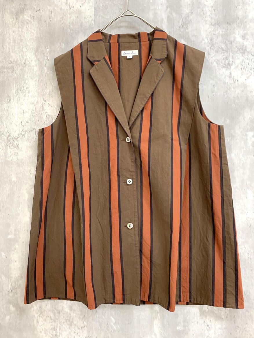 ゆうパケットOK STEVEN ALAN スティーブンアラン ストライプ コットン ベスト sizeM/ブラウン系 ■■ ☆ fcc4 レディース拍卖