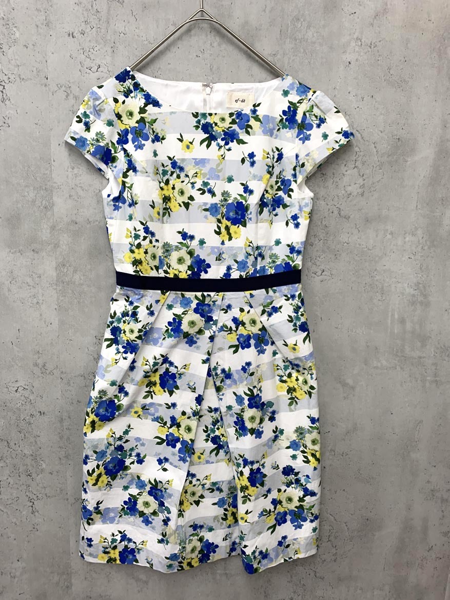 ゆうパケットOK 新品 ef-de エフデ 総柄 ひざ丈 ワンピース size7/花柄 ■■◎ ☆ fcc4 レディース拍卖