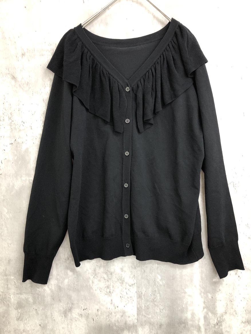 ゆうパケットOK Rope Picnic ロペピクニック フリル襟 ニット カーディガン size38/黒 ■◇ ☆ ffc0 レディース拍卖