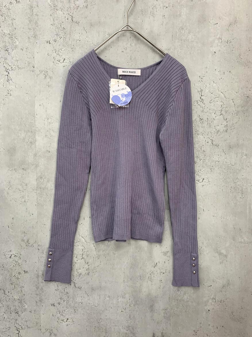 ゆうパケットOK 新品 MISCH MASCH ミッシュマッシュ ベーシック 成型編Vネック リブ ニット セーター sizeF/BLUE ◇■ ☆ ffb3 レディース拍卖