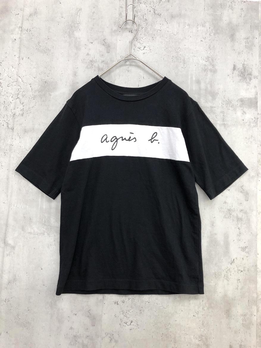 ゆうパケットOK agnes b アニエスベー ロゴ クルーネック キッズ 半袖 Tシャツ size12ans/黒 ■◆ ☆ fea8 子供服拍卖