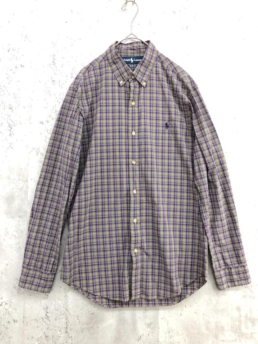 ゆうパケットOK Ralph Lauren ラルフローレン ワンポイント刺 BD SLIM FIT 長袖 シャツ sizeM(165/96A)/チェック ■■ ☆ ffa2 メンズ拍卖