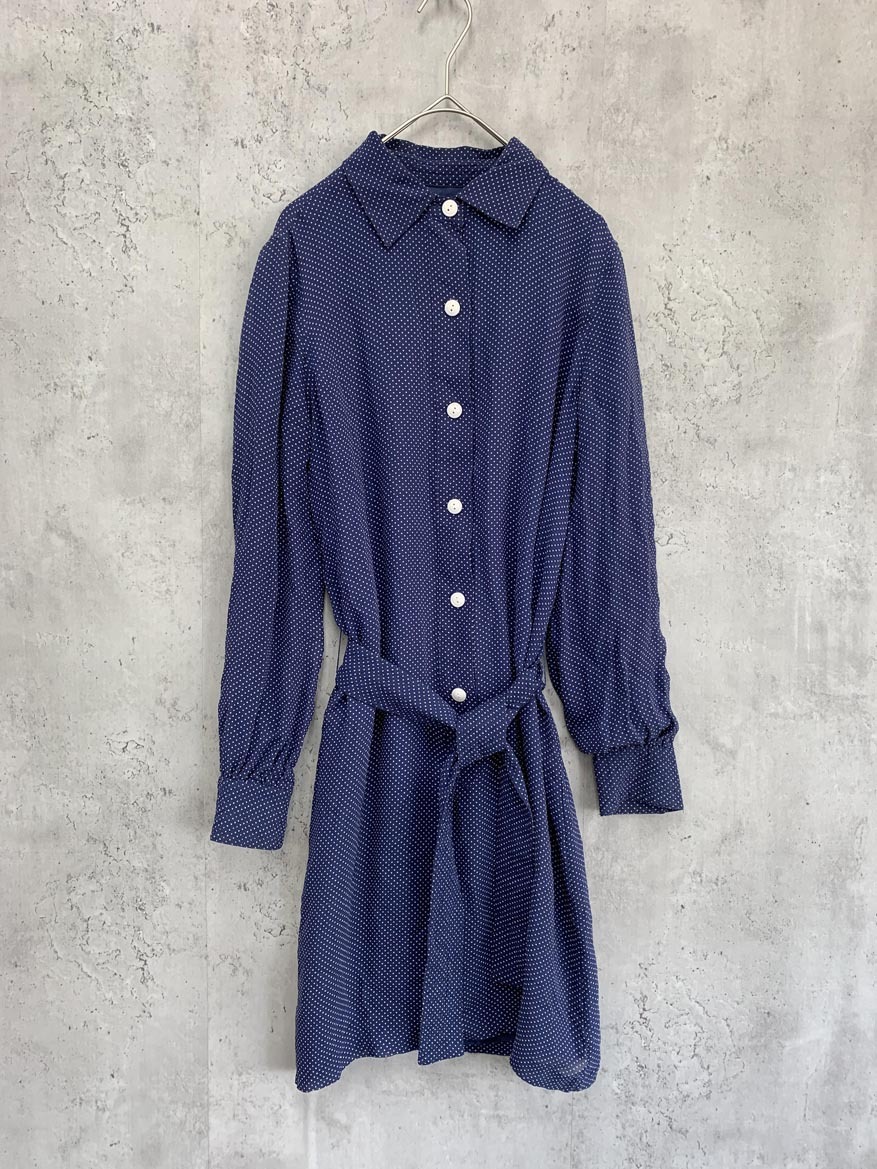 ゆうパケットOK A.P.C. アーペーセー シルク ドット柄 ハーフボタン シャツ ワンピース sizeXS/紺 ■■ ☆ ffb3 レディース拍卖