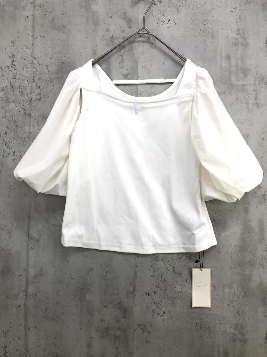 ゆうパケットOK 新品 LILLIAN CARAT リリアンカラット パフスリーブ タンク トップ プルオーバーボレロ セット カットソー size2/白 ■◆拍卖