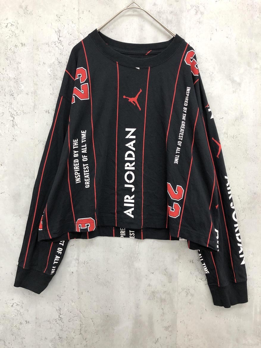 ゆうパケットOK NIKE ナイキ DJ2704-010 AIR JORDAN ショート丈 LOOSE FIT 長袖 Tシャツ sizeXL/黒 ■■ ☆ ffd0 レディース拍卖