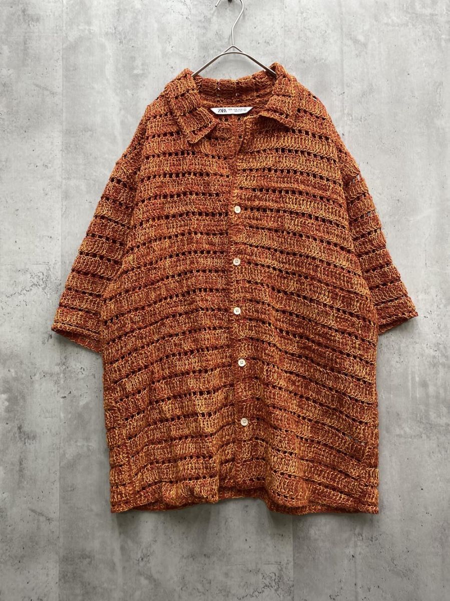 ZARA ザラ 半袖 ニット カーディガン sizeXL/オレンジ ■◆拍卖