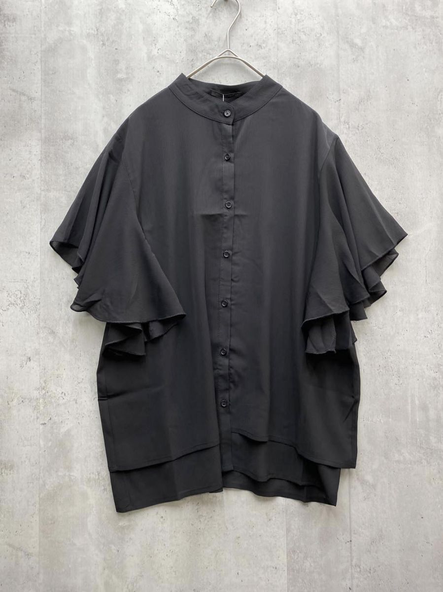 ゆうパケットOK 新品 aquagarage アクアガレージ kw00829 半袖 ラッフルスリーブ ブラウス シャツ sizeL/ブラック ■◆拍卖