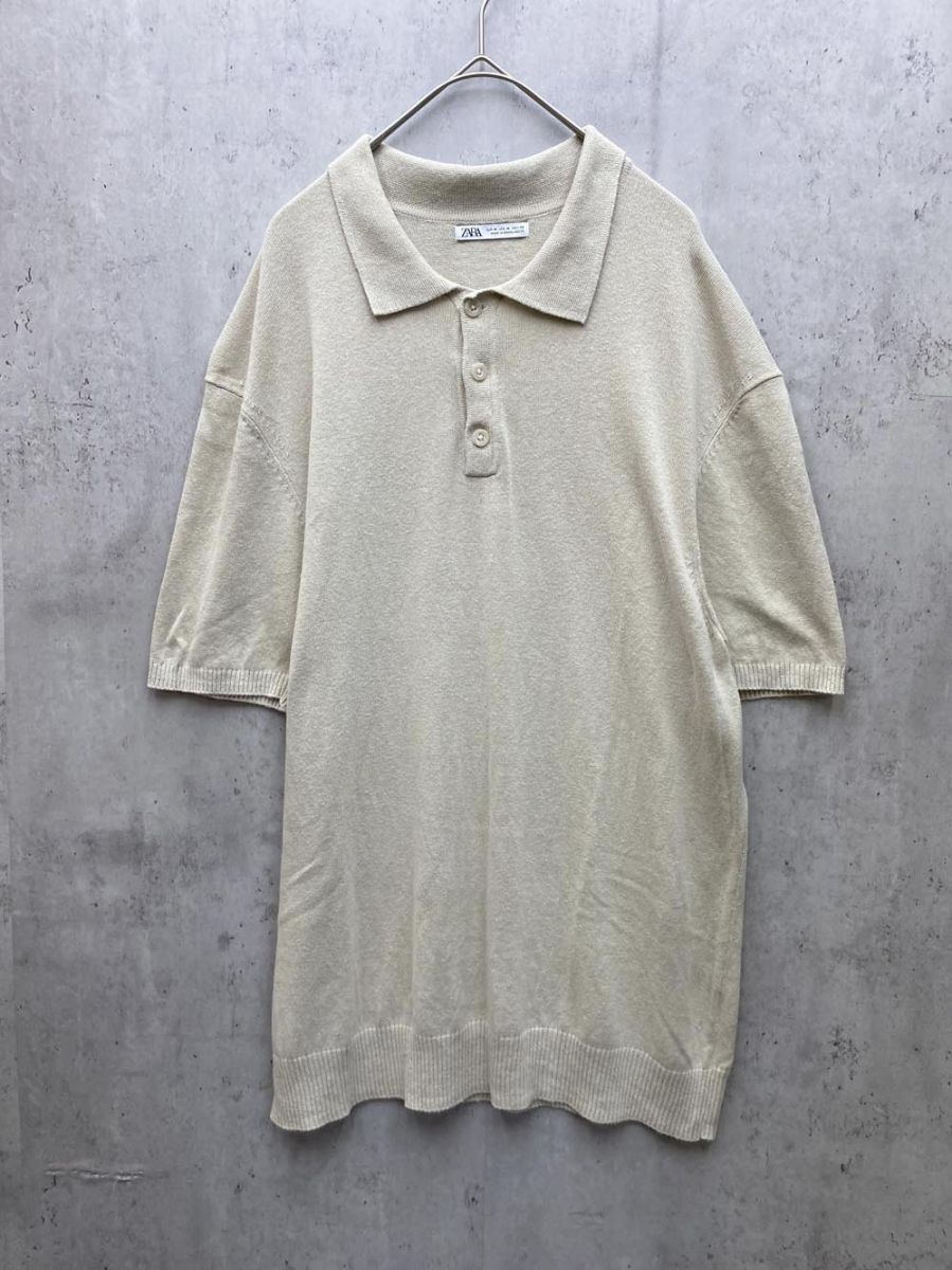 ゆうパケットOK ZARA ザラ 半袖 ポロシャツ ニット セーター sizeM/ベージュ ■◆拍卖