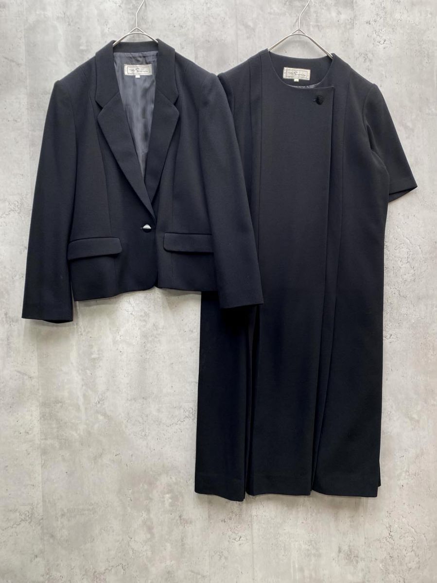 東京ソワール ジャケット ワンピース セットアップ size13/黒 ■■◎拍卖