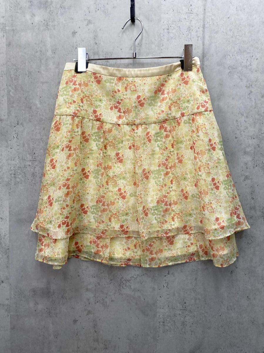 ゆうパケットOK ROPE’ ロぺ フラワー柄 ひざ丈 スカート size11/黄系 ■◆拍卖