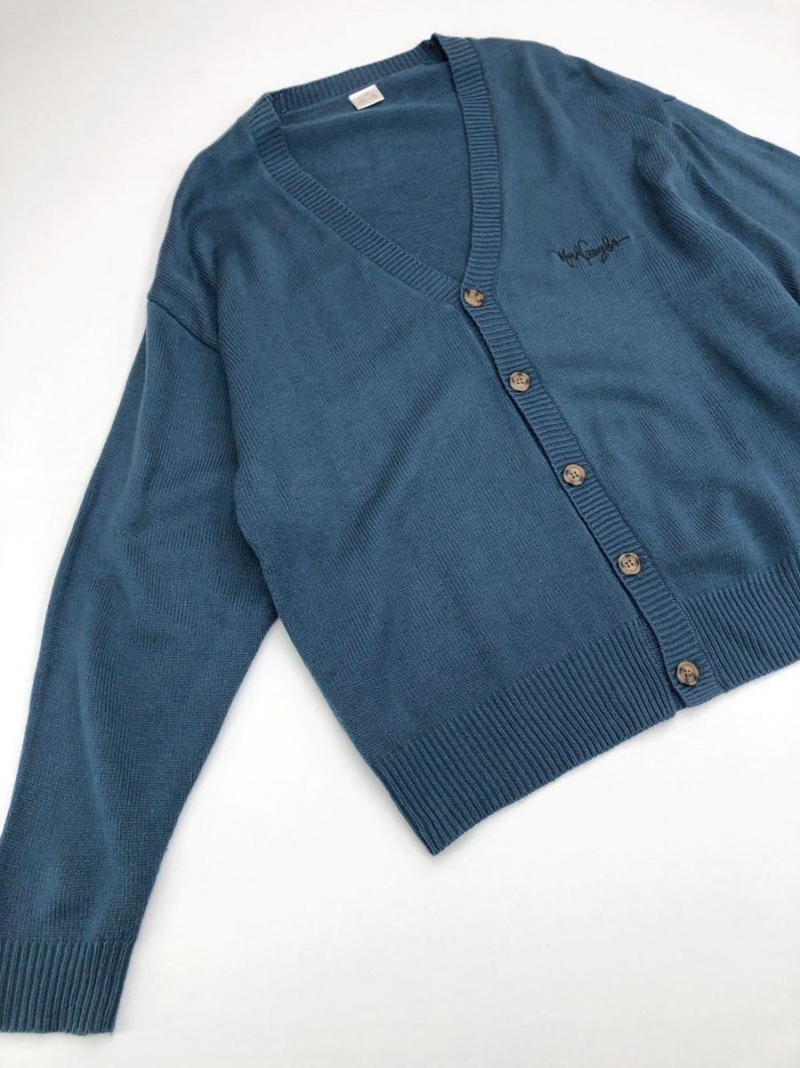Mark Gonzales マークゴンザレス cd481 長袖 カーディガン sizeL/青緑 ◇■拍卖