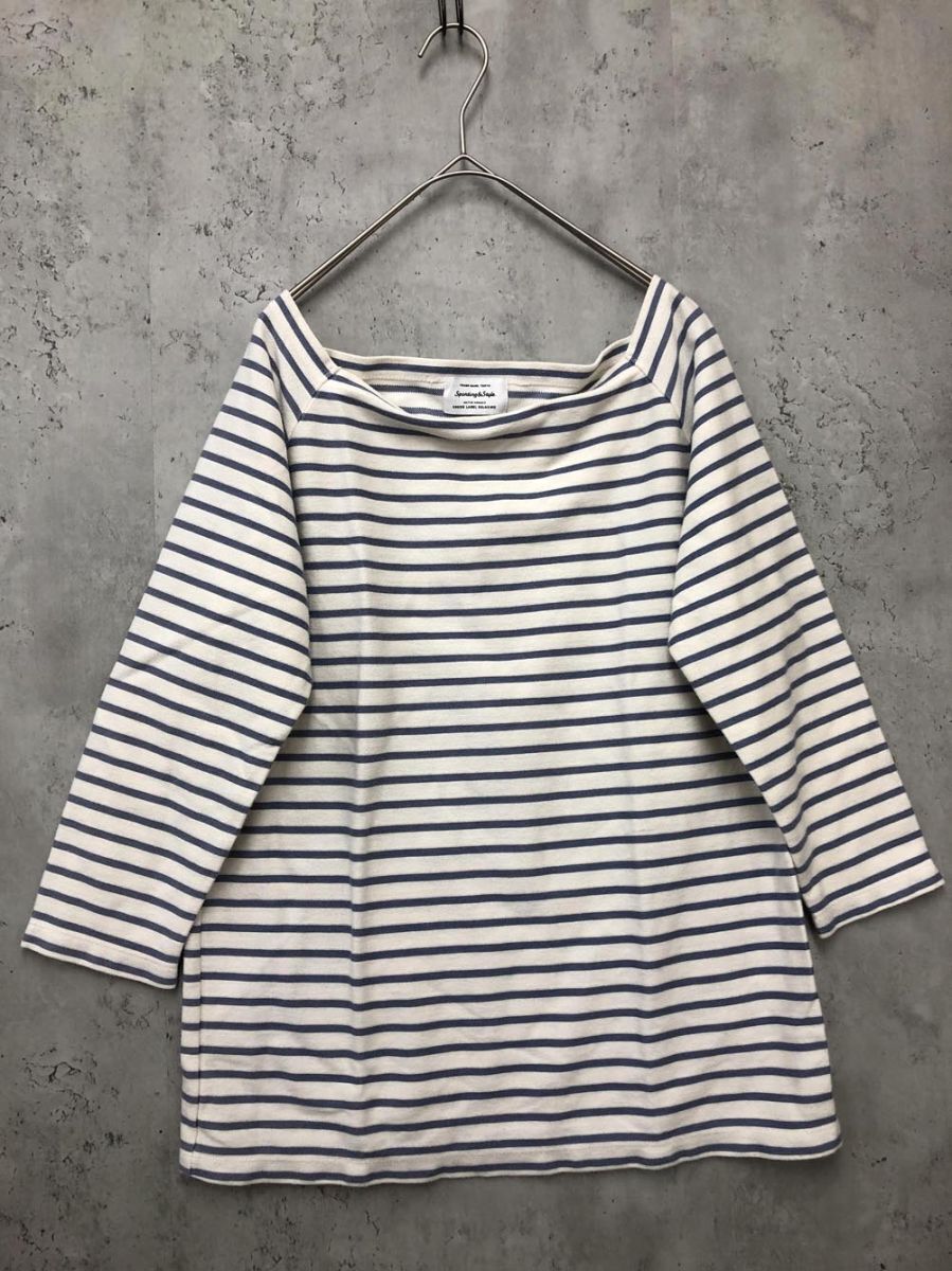 green label relaxing グリーンレーベルリラクシング ユナイテッドアローズ 七分袖 スクエアネック カットソー ボーダー ■■拍卖