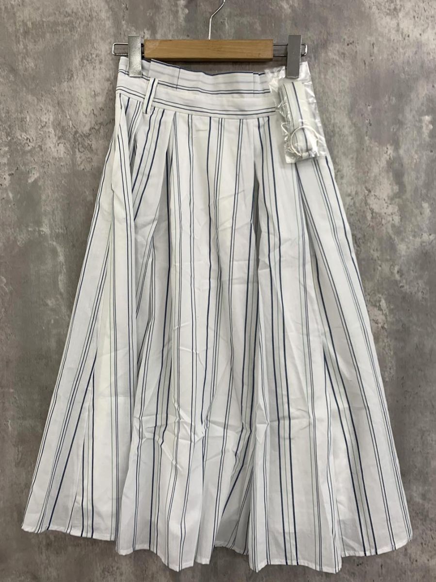 新品 Rouge Diamant ルージュディアマン ベルト付き ストライプ スカート size38/白 ■■拍卖
