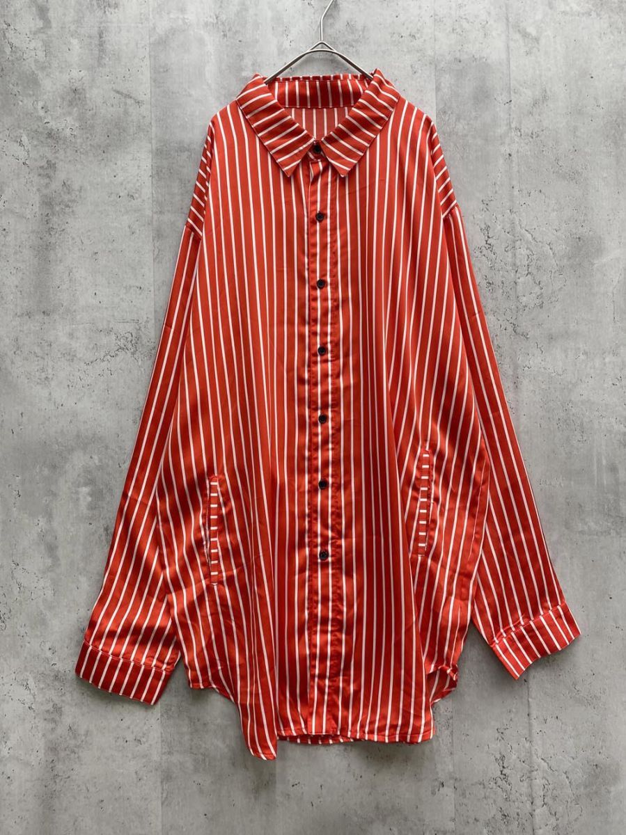 ゆうパケットOK LEGENDA レジェンダ LES111 ストライプ 長袖 シャツ sizeM/赤 ■◆拍卖