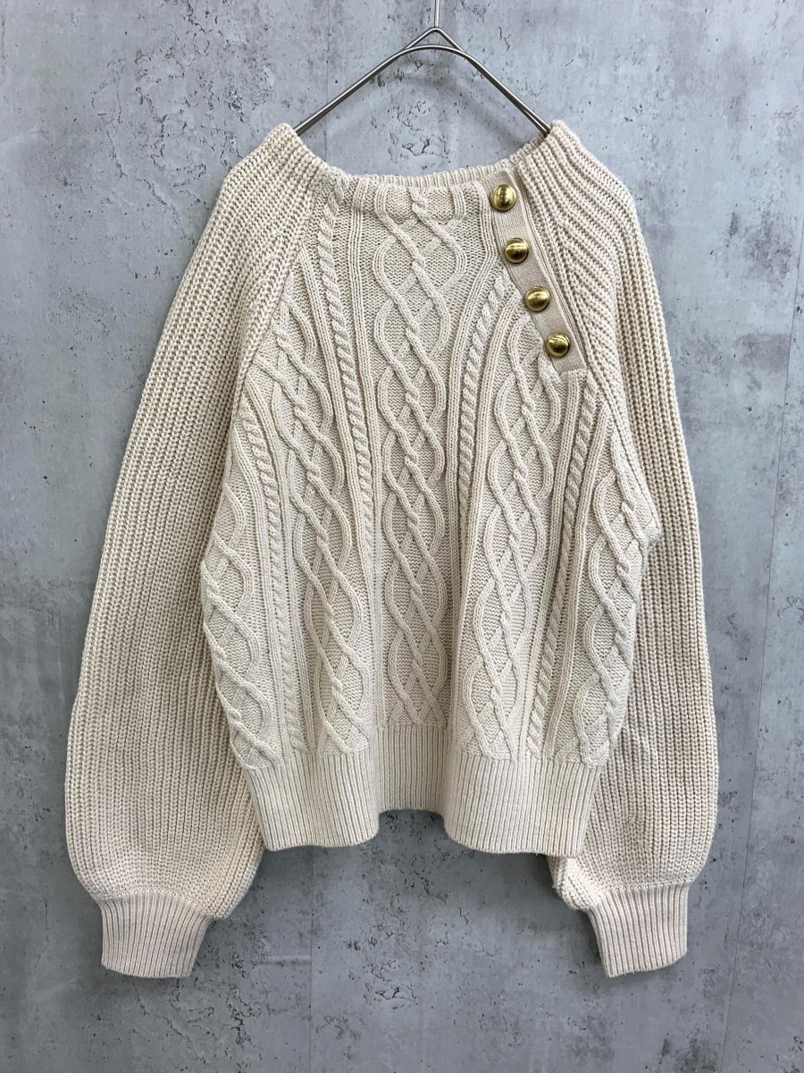 VIS ビス BVM−31410−B メタル釦 ケーブル袖ボリューム プルオーバー ニット セーター sizeF/ベージュ ■■ ☆ fad0 レディース拍卖
