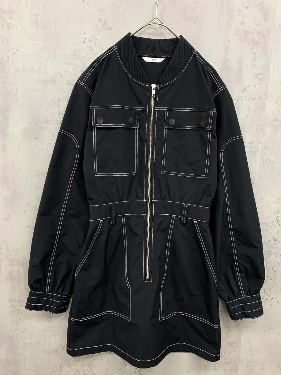 ゆうパケットOK 美品 SLY スライ 030HSR33-1290 FRONT ZIP STITCH ショート ワンピース size1/黒 ■■◎ ☆ fba4 レディース拍卖
