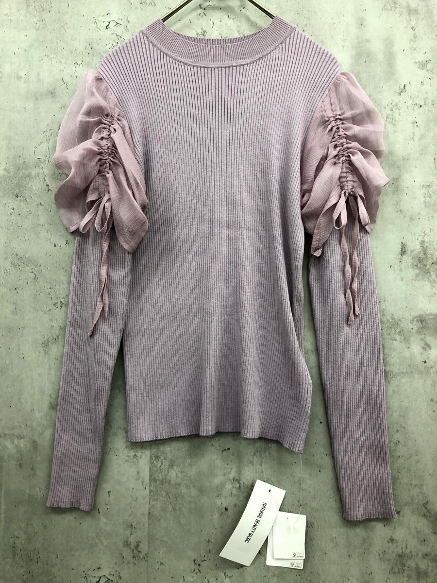 ゆうパケットOK 新品 NATURAL BEAUTY BASIC ナチュラルビューティー ギャザードッキング ニット sizeF/ピンク ■■ ☆ fba7 レディース拍卖