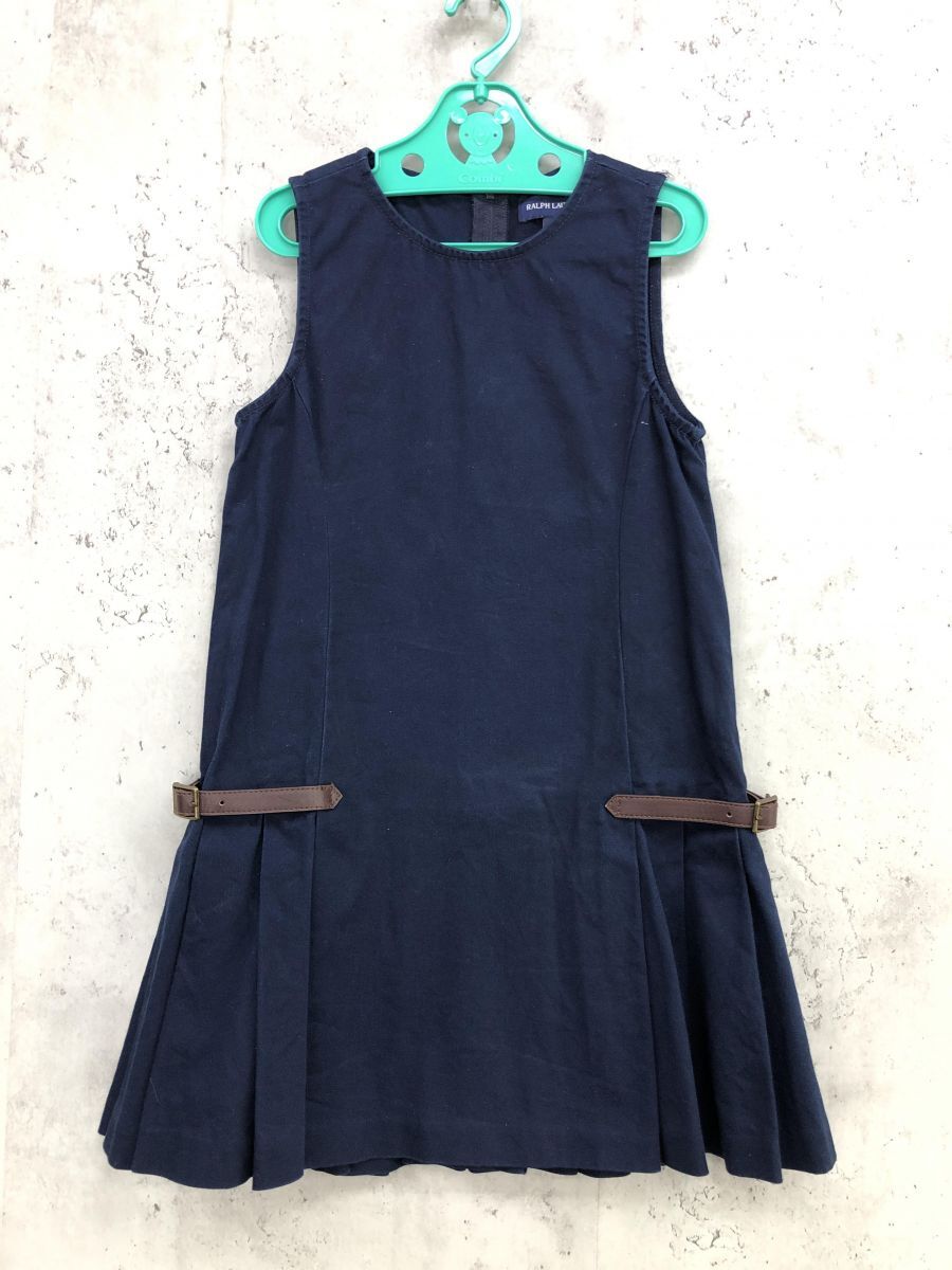 ゆうパケットOK Ralph Lauren ラルフローレン プリーツスカート ノースリーブ ワンピース size120/60/紺 ■■ ☆ fec7 子供服拍卖