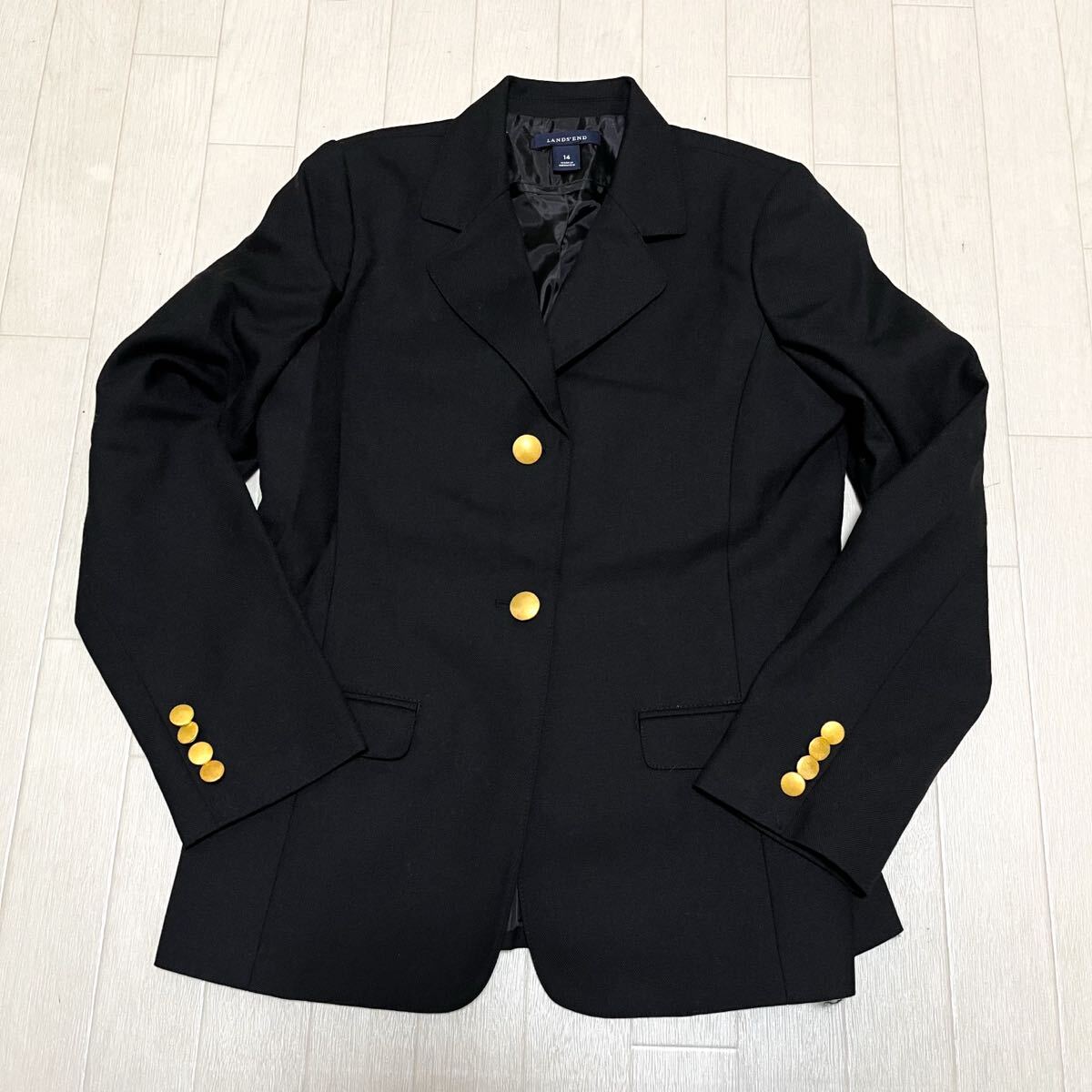 和752★ LANDS'END ランズエンド テーラードジャケット 金ボタン シングルボタン 14 ブラック レディース拍卖