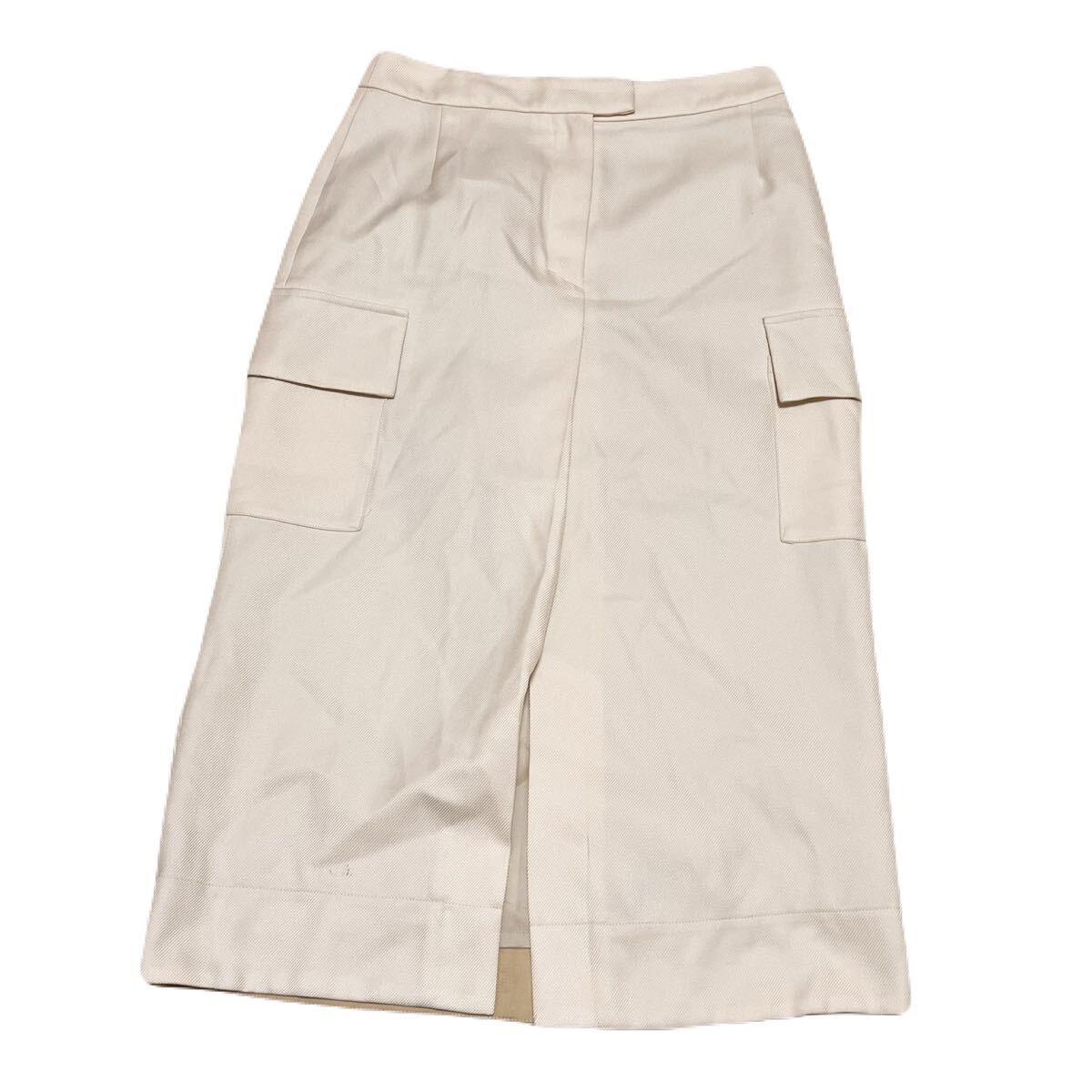 和752★ IENA イエナ ロングスカート フロントスリット カーゴスカート 日本製 38 ホワイト レディース拍卖