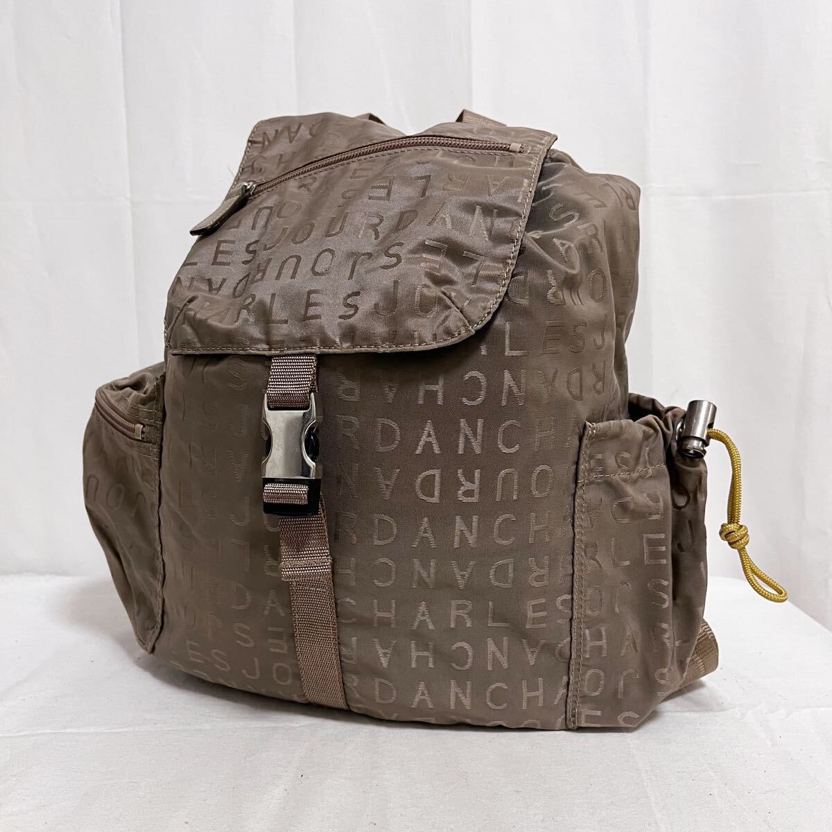 和753★ CHARLES JOURDAN シャルルジョルダン リュック バックパック ロコ柄 総柄 ダークベージュ レディース拍卖