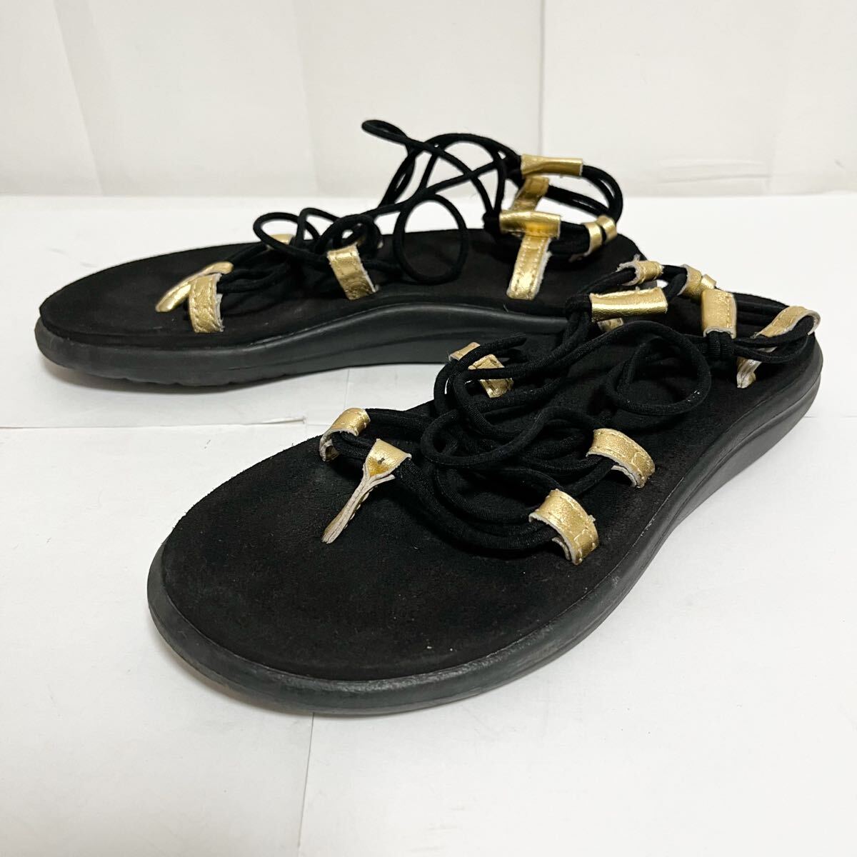 和758★ Teva VOYA INFINITY METALLIC テバ ボヤ インフィニティー メタリック サンダル シューズ W6 ブラック レディース拍卖