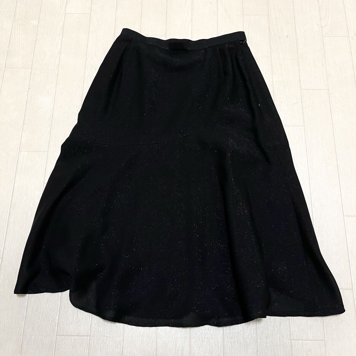 和763★ HANAE MORI international ハナエモリ フレアスカート キラキラ 膝丈ほど 38 ブラック レディース拍卖