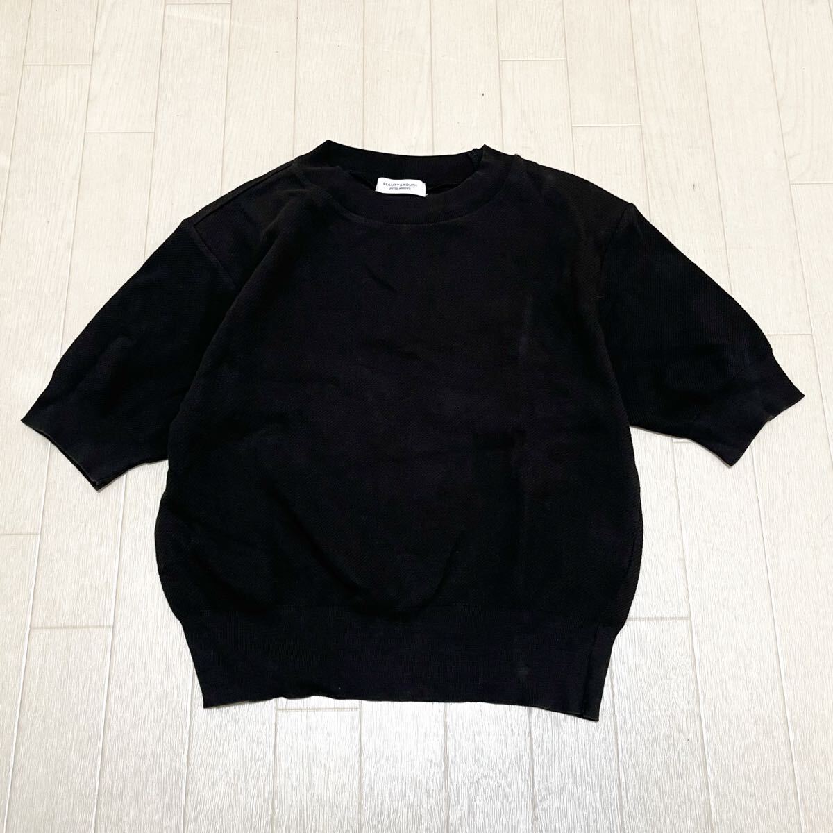 和764★ BEAUTY&YOUTH UNITED ARROWS ビューティ&ユース コットン コンパクト ショートスリーブ カットソー ブラック レディース拍卖