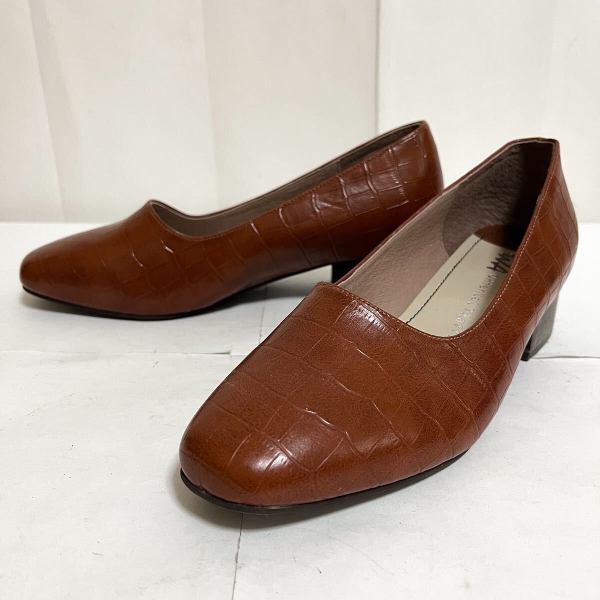 和773★ WA ORientaL TRaffic ダブルエー オリエンタルトラフィック パンプス クロコ型押し ヒール シューズ 35 ブラウン レディース拍卖