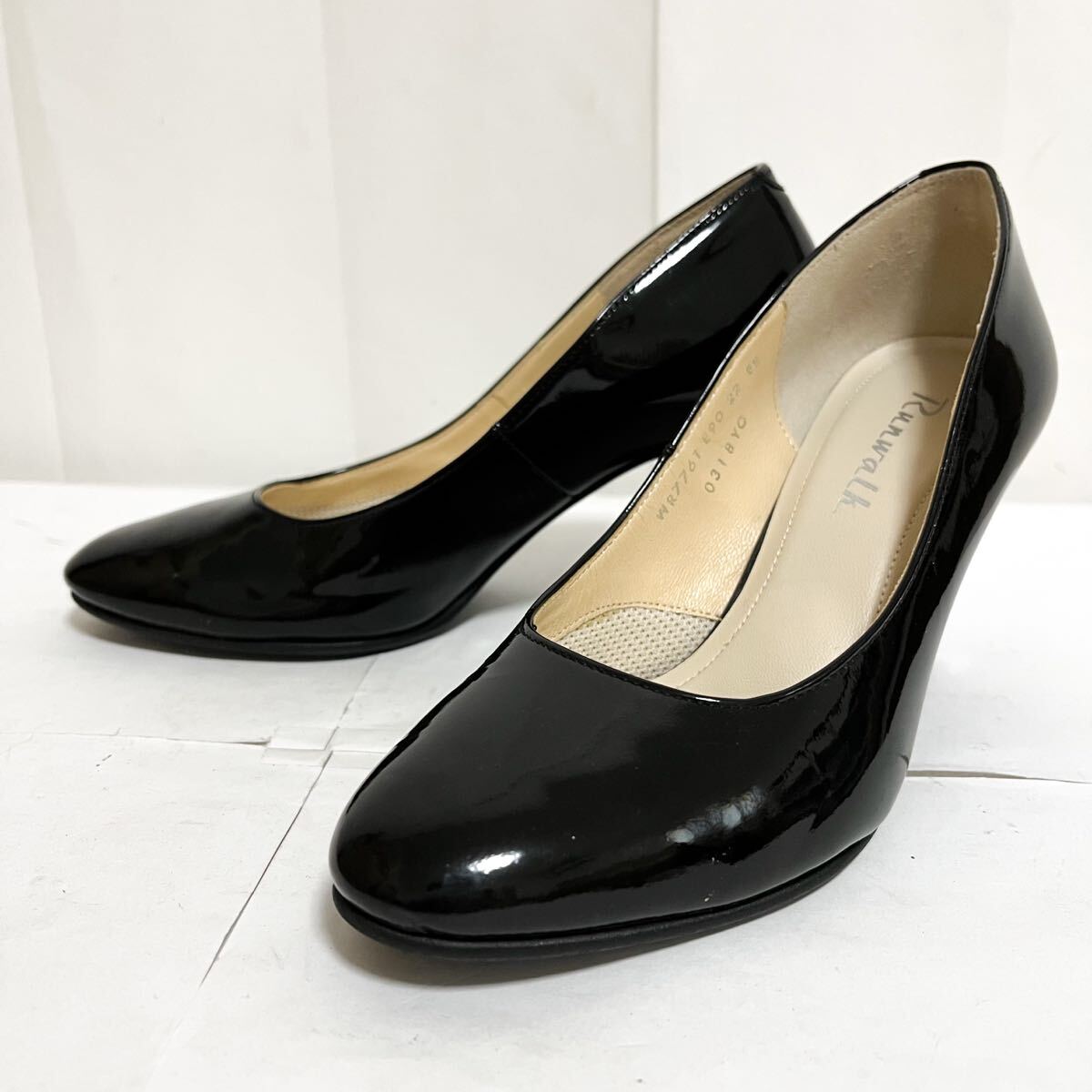 和773★① asics Runwalk アシックス ランウォーク パンプス ヒール エナメル 22 EE ブラック レディース 日本製拍卖