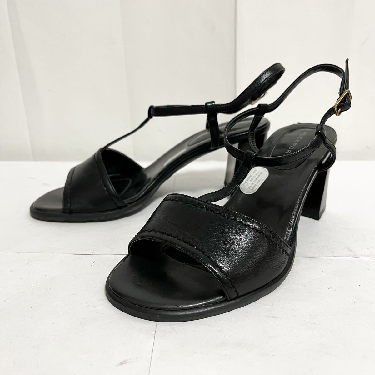 和775★ ROCKPORT ロックポート レザー サンダル ヒール ストラップ シューズ 5 ブラック レディース拍卖