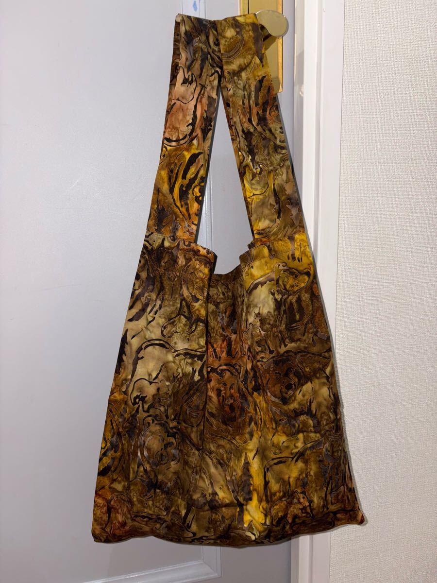 ブラウン ベア柄 エコバッグ 肩掛け ポケット付き 小さくたためる拍卖