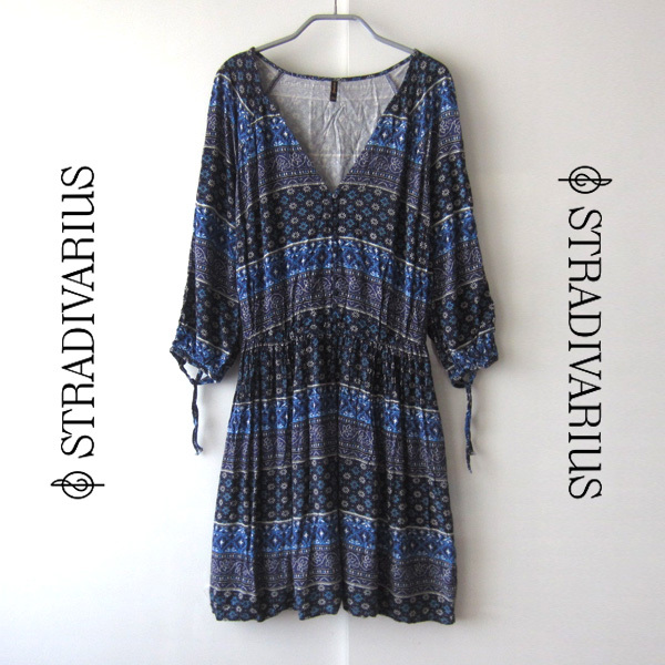 美品 STRADIVARIUS/ストラディバリウス★ 総柄 七分袖ワンピース S拍卖