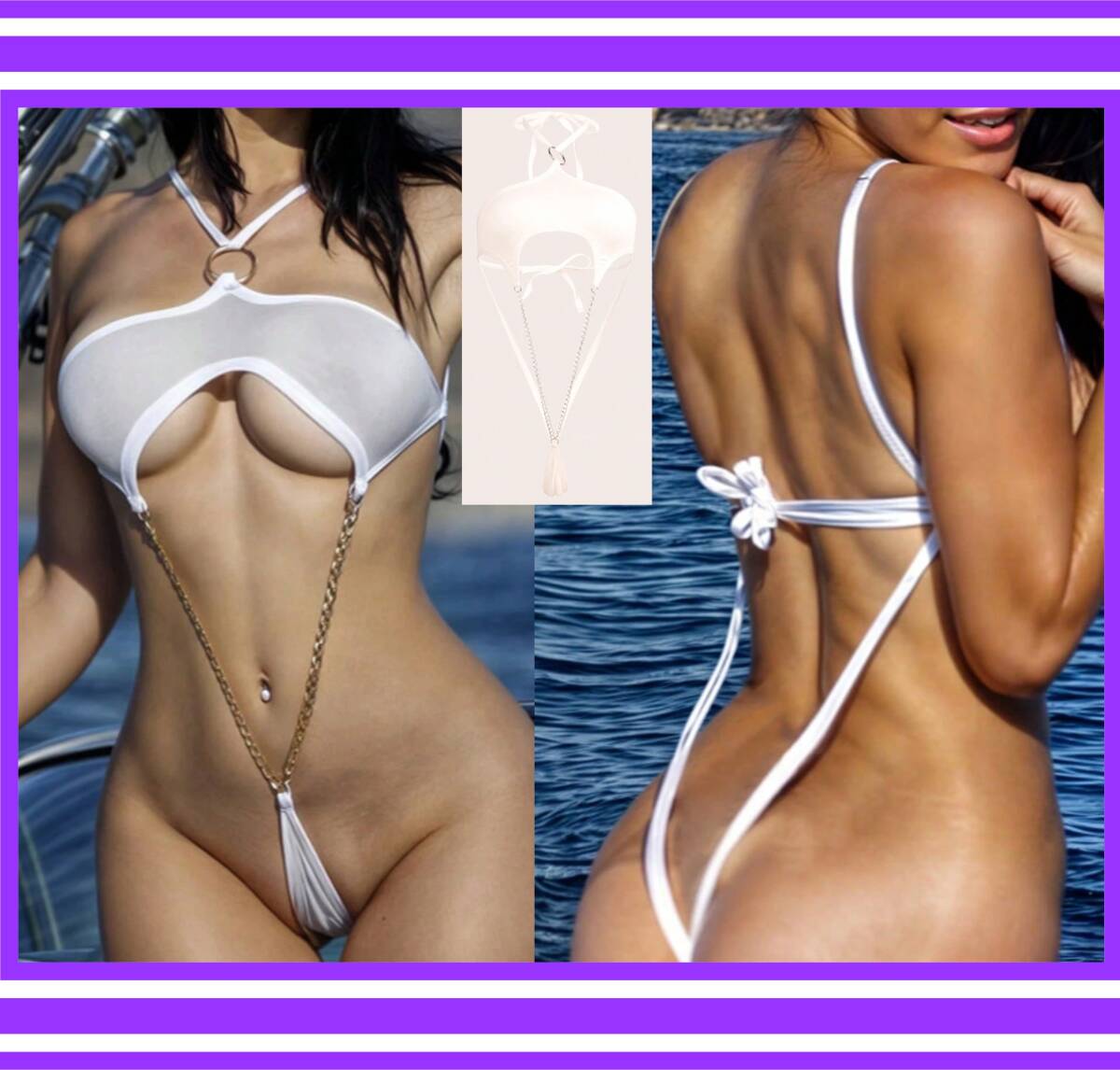 ★超素敵★ホワイト★ボディスーツ★無駄のないデザイン★シルバーチェーン★ハイレグ★Tバック★K162拍卖