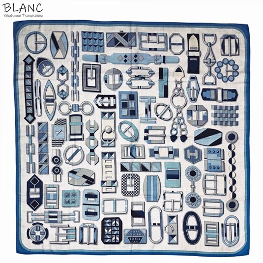 エルメス カレジェアン 140 大判 ショール ストール カレ アンブックル CARRE EN BOUCLES カシミヤ シルク グレー ブルー HERMES 横浜BLANC拍卖