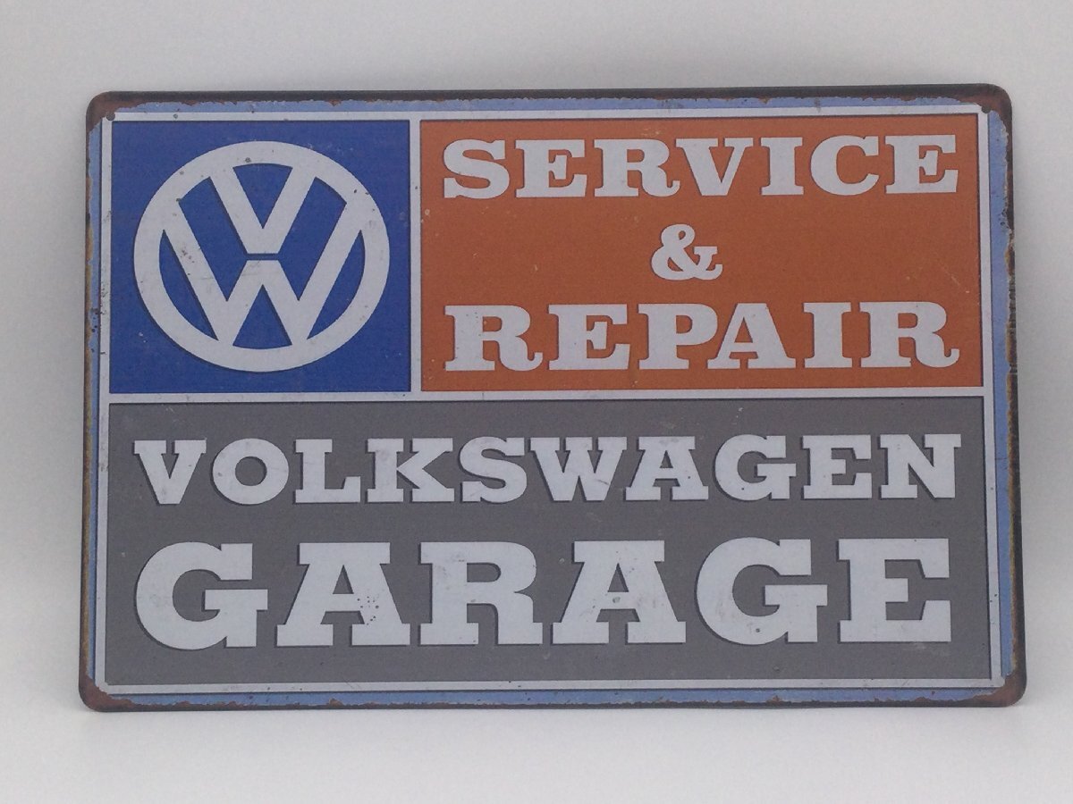 送料無料 フォルクスワーゲン ガレージ 金属製 メタルサインプレート ビートル 空冷 VW タイプ1 タイプ2 ワーゲン レトロ 店舗備品 看板拍卖