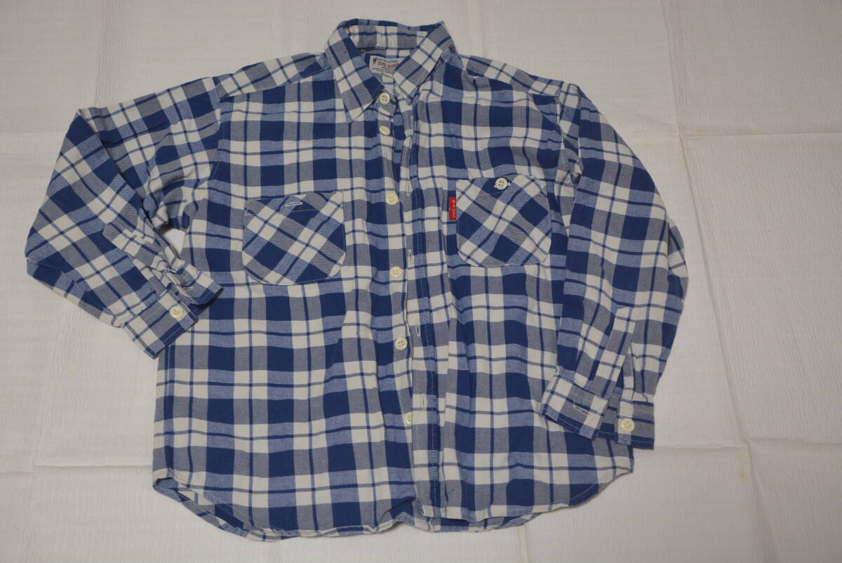 サイズ130 男児向き長袖シャツ 青系チェック柄 綿100% 日本製拍卖