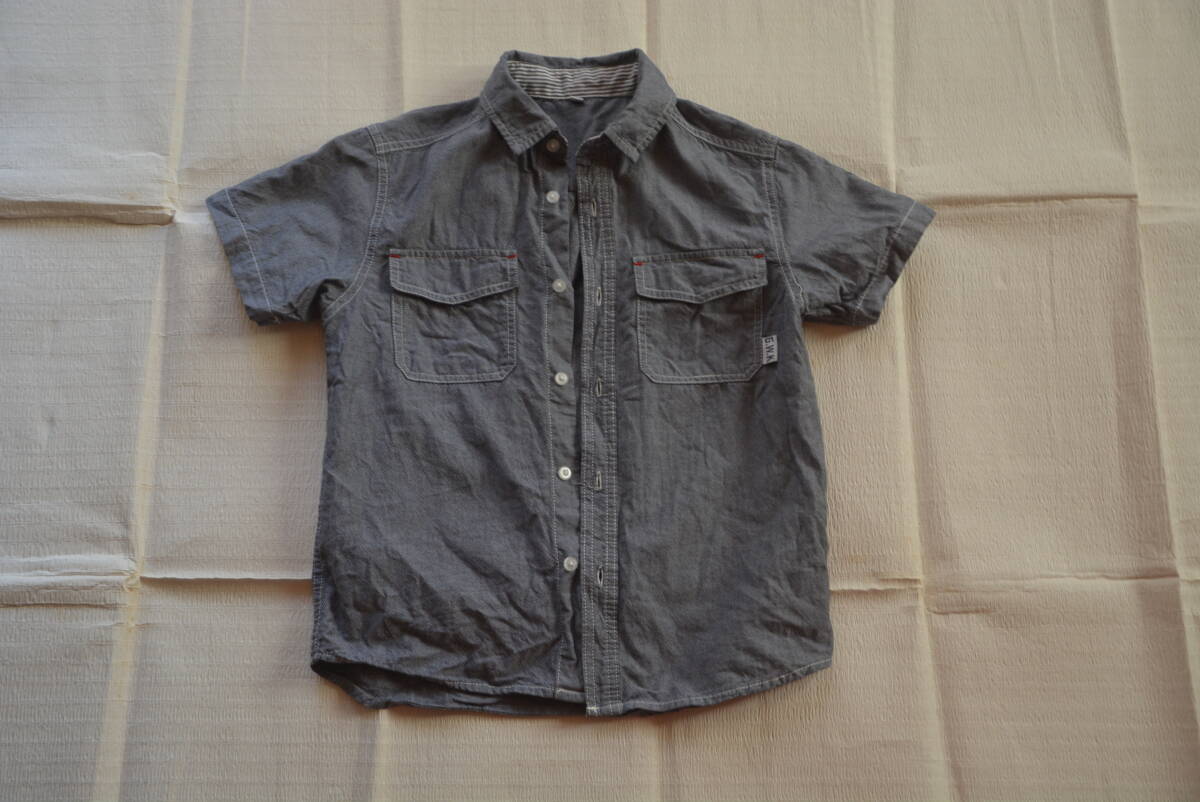★サイズ150★男児向き半袖シャツ ブルーグレー 襟付き 綿100%拍卖