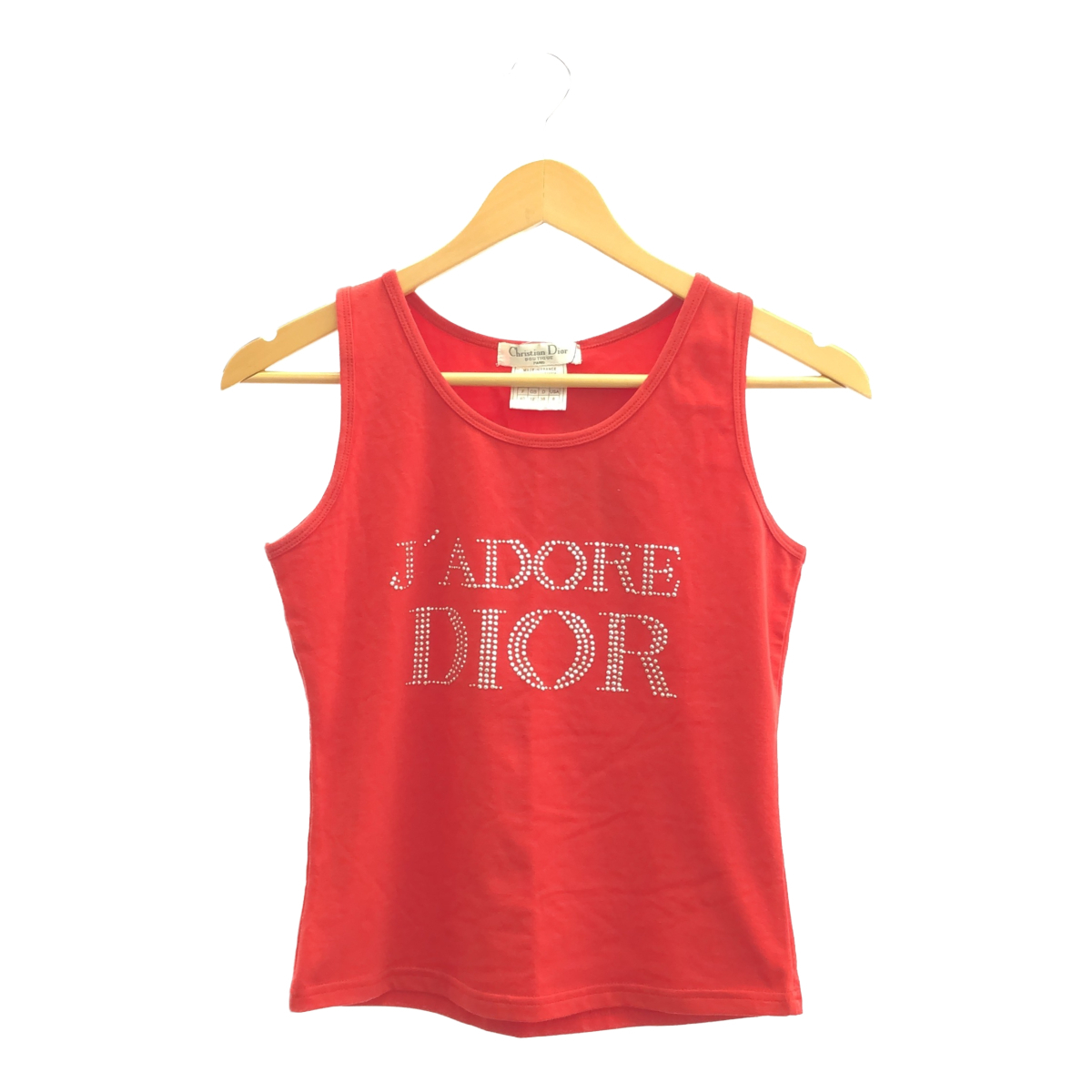 Christian Dior クリスチャンディオール 【lay2552R】 タンクトップ トップス スタッズ レッド フランス製 F40 コットン レディース CH拍卖